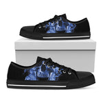 Blue Flaming Skull Print Black Low Top Shoes 