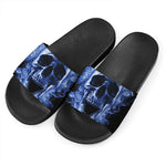 Blue Flaming Skull Print Black Slide Sandals