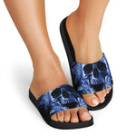 Blue Flaming Skull Print Black Slide Sandals