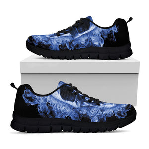 Blue Flaming Skull Print Black Sneakers