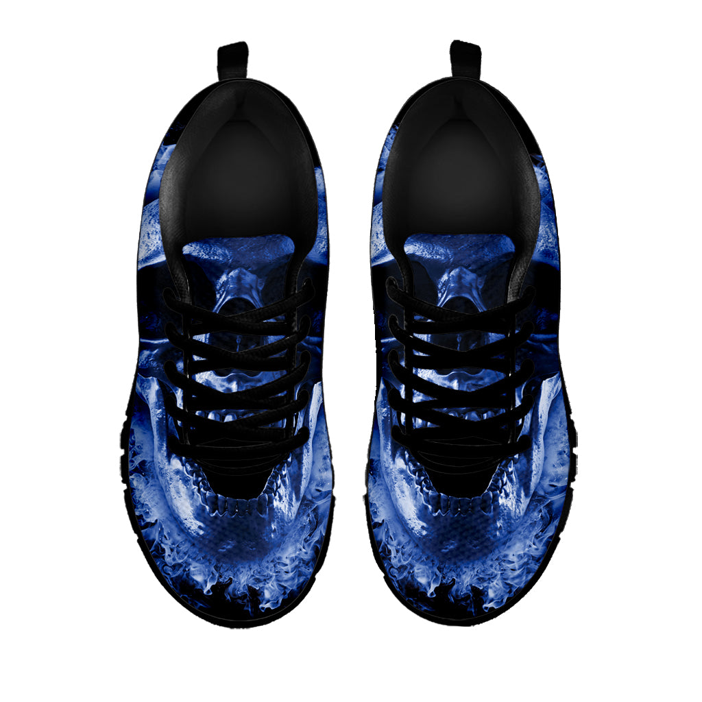 Blue Flaming Skull Print Black Sneakers