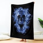 Blue Flaming Skull Print Blanket