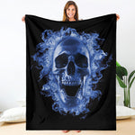Blue Flaming Skull Print Blanket