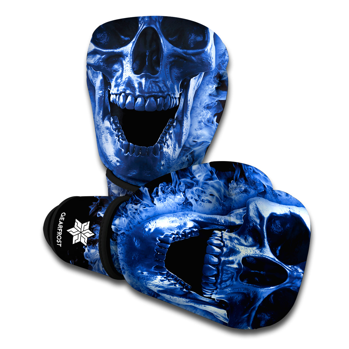 Blue Flaming Skull Print Boxing Gloves