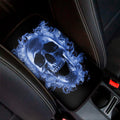 Blue Flaming Skull Print Car Center Console Cover