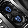 Blue Flaming Skull Print Car Coasters
