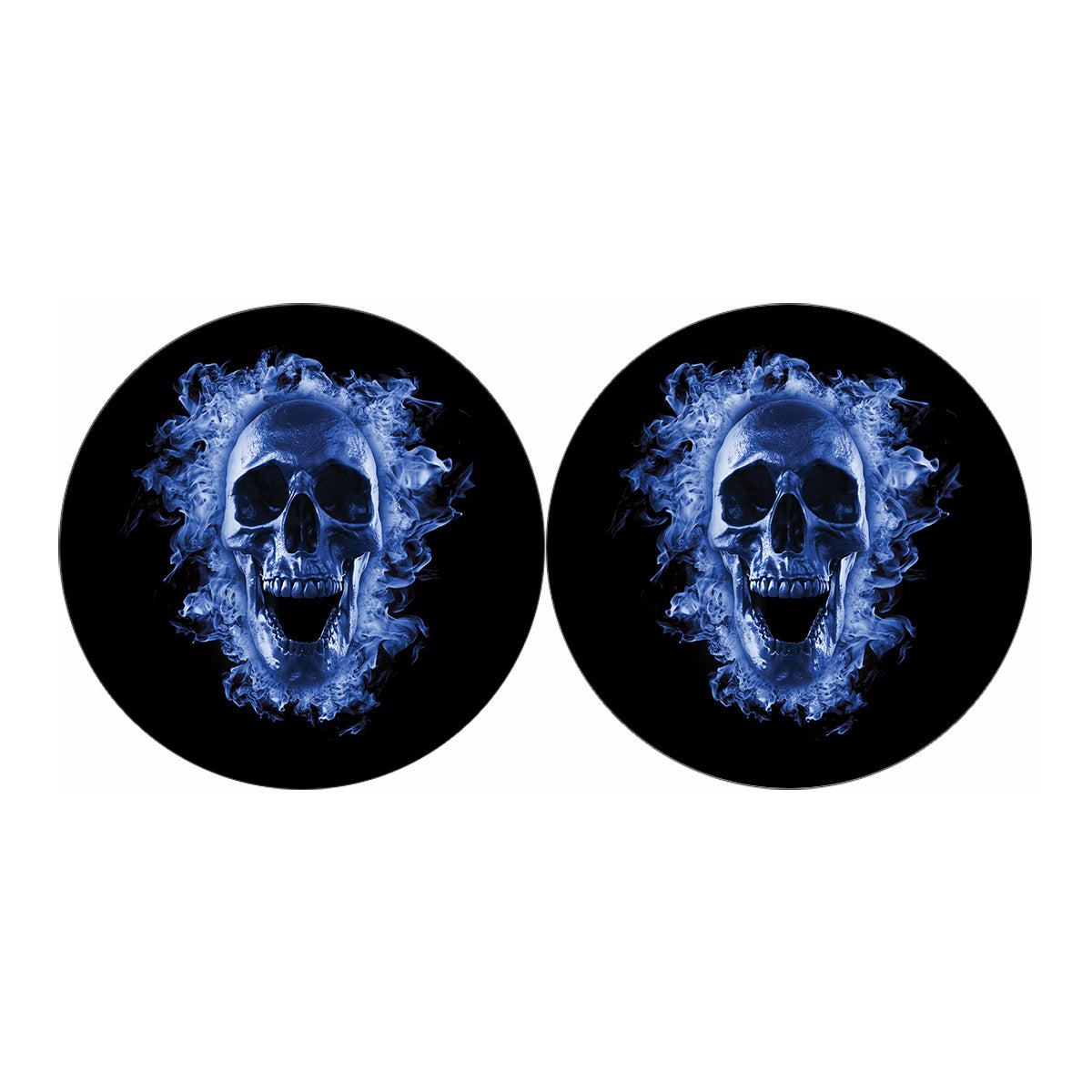 Blue Flaming Skull Print Car Coasters