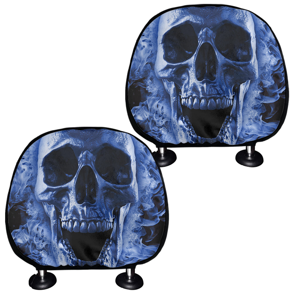 Blue Flaming Skull Print Car Headrest Covers