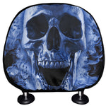 Blue Flaming Skull Print Car Headrest Covers