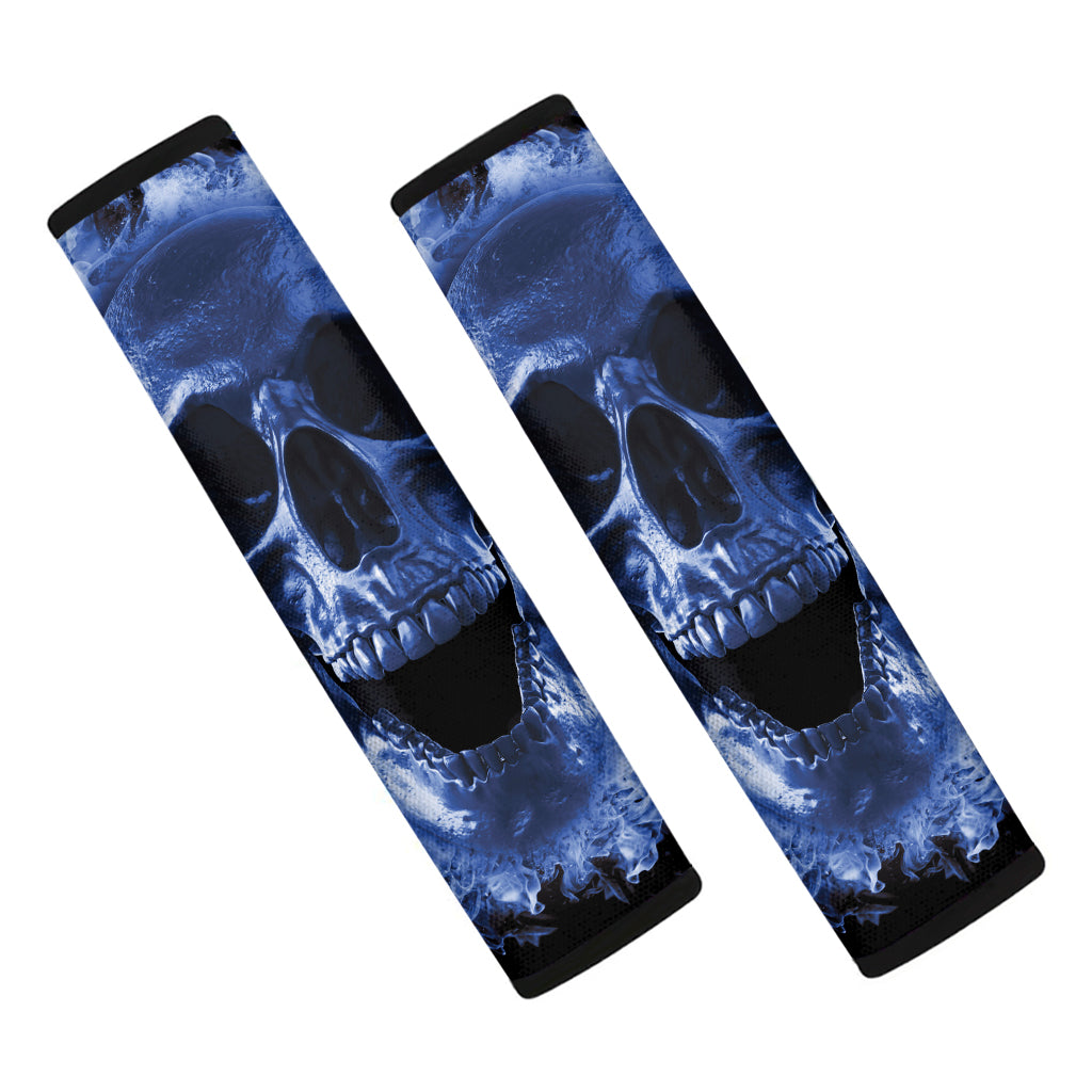 Blue Flaming Skull Print Car Seat Belt Covers