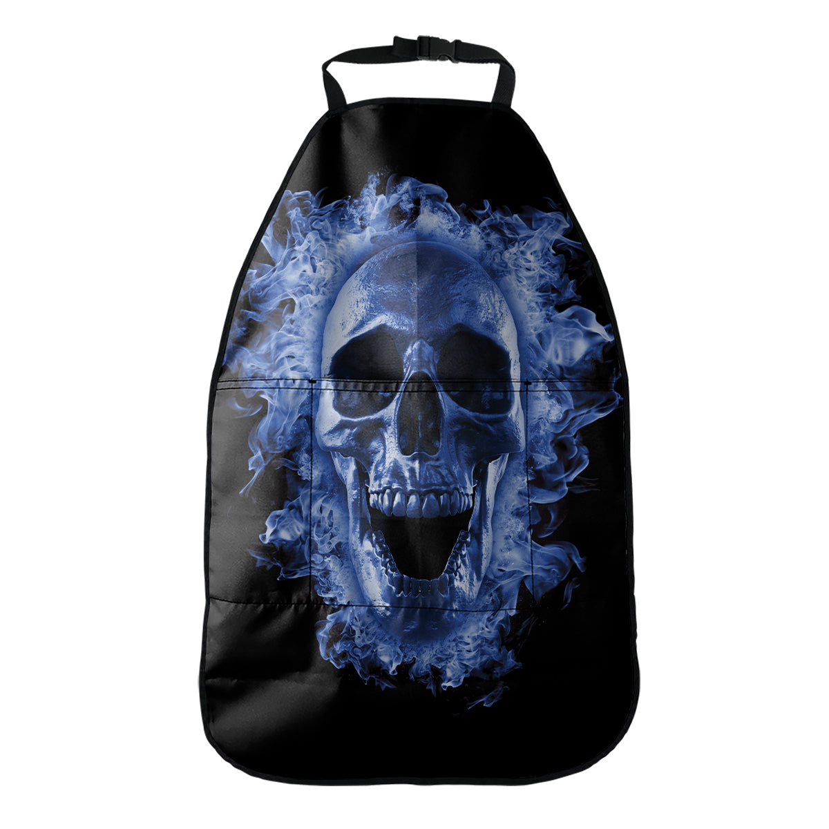 Blue Flaming Skull Print Car Seat Organizers