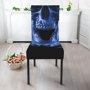 Blue Flaming Skull Print Dining Chair Slipcover