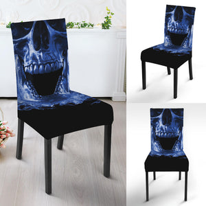 Blue Flaming Skull Print Dining Chair Slipcover