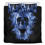 Blue Flaming Skull Print Duvet Cover Bedding Set