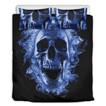 Blue Flaming Skull Print Duvet Cover Bedding Set
