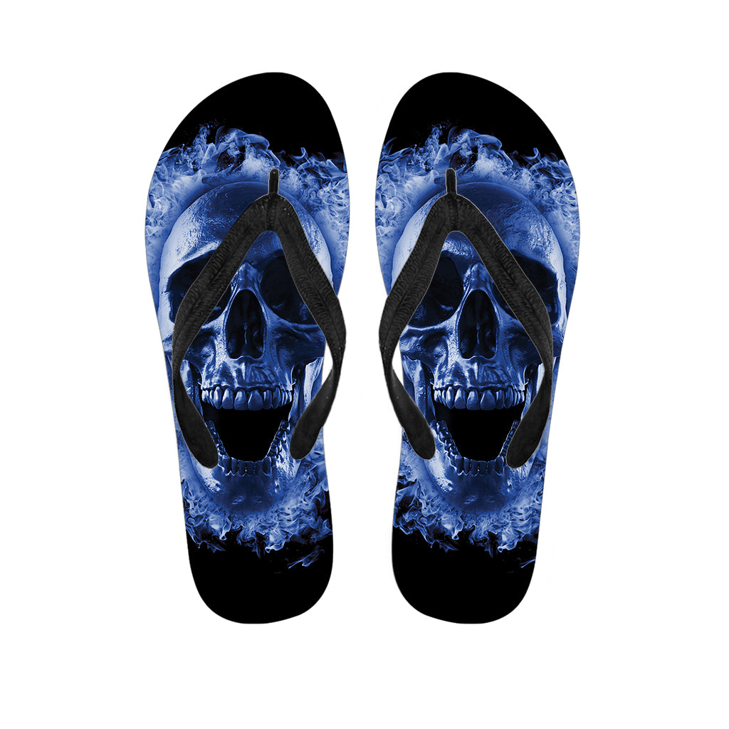 Blue Flaming Skull Print Flip Flops