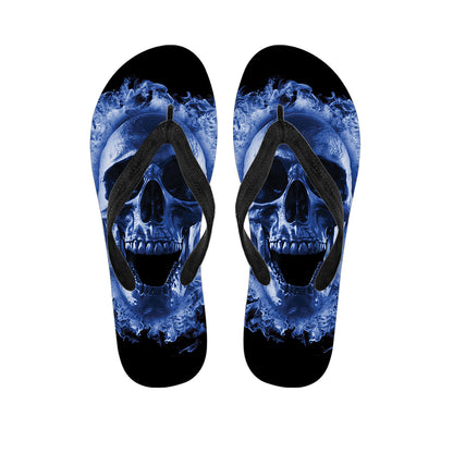 Blue Flaming Skull Print Flip Flops