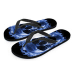 Blue Flaming Skull Print Flip Flops