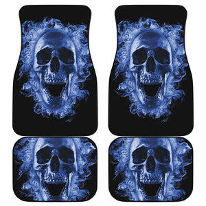Blue Flaming Skull Print Front and Back Car Floor Mats