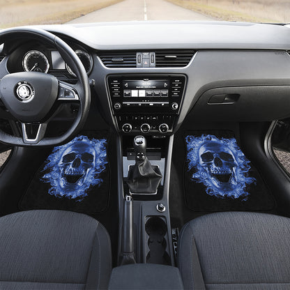 Blue Flaming Skull Print Front and Back Car Floor Mats