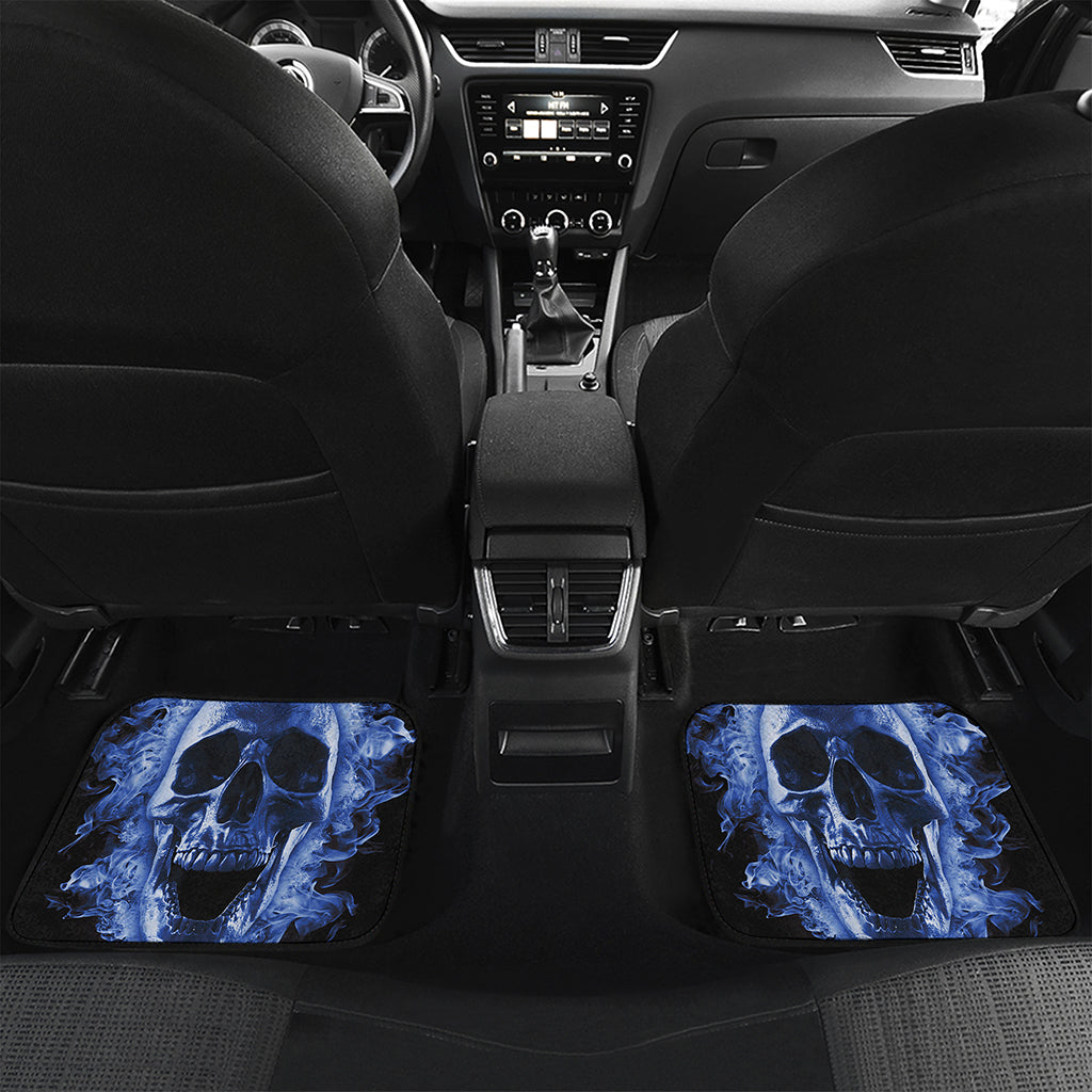 Blue Flaming Skull Print Front and Back Car Floor Mats