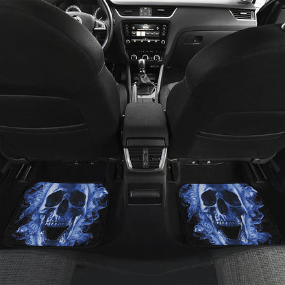Blue Flaming Skull Print Front and Back Car Floor Mats