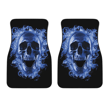 Blue Flaming Skull Print Front Car Floor Mats