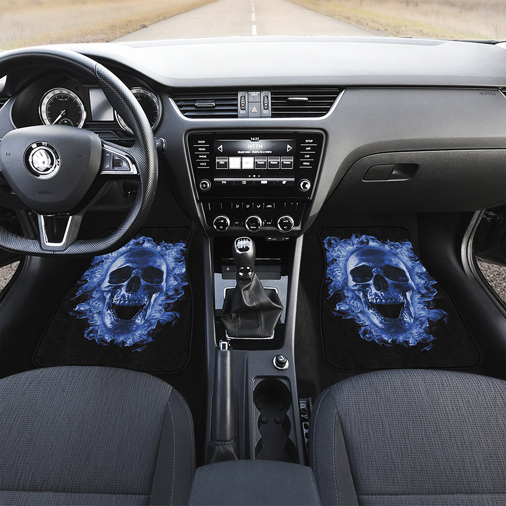 Blue Flaming Skull Print Front Car Floor Mats