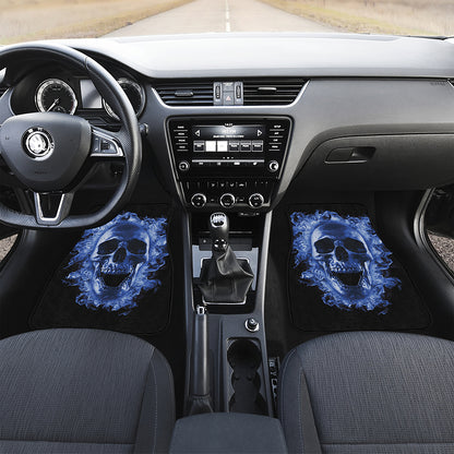 Blue Flaming Skull Print Front Car Floor Mats