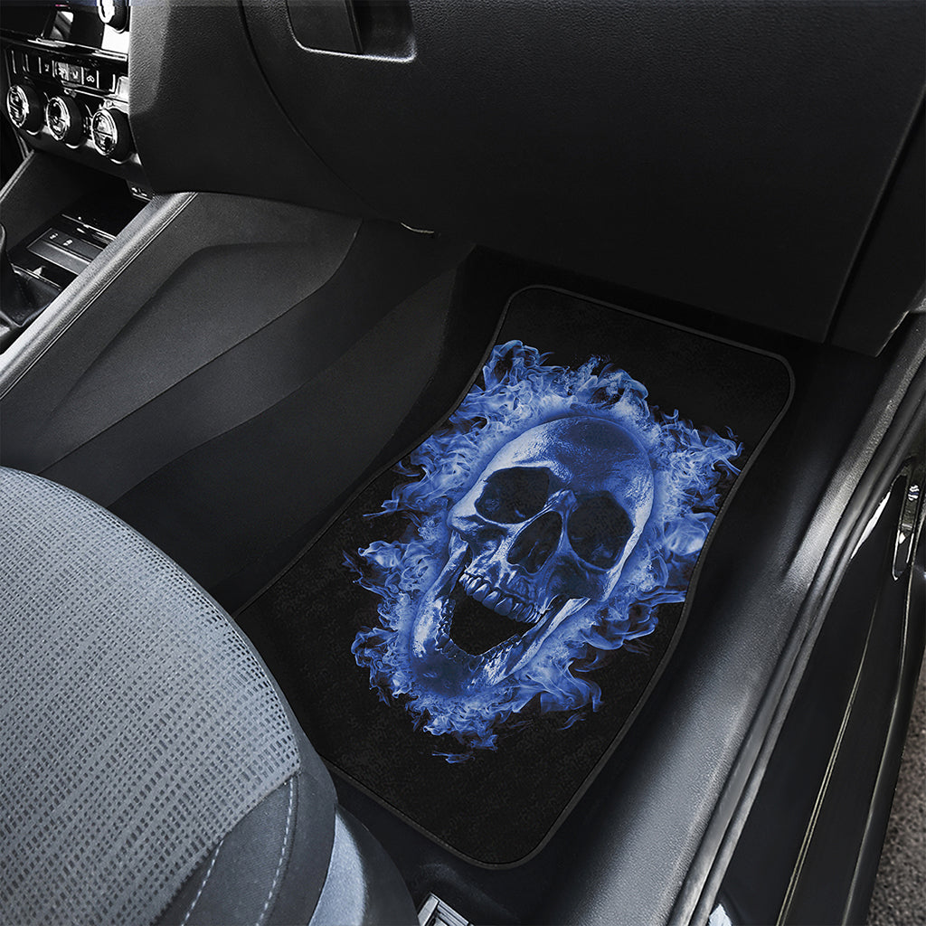 Blue Flaming Skull Print Front Car Floor Mats