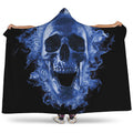 Blue Flaming Skull Print Hooded Blanket
