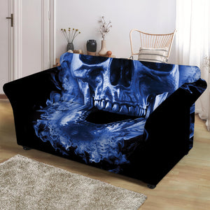 Blue Flaming Skull Print Loveseat Slipcover