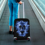 Blue Flaming Skull Print Luggage Cover
