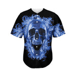 Blue Flaming Skull Print Men's Baseball Jersey