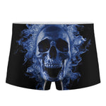 Blue Flaming Skull Print Men's Boxer Briefs