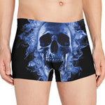 Blue Flaming Skull Print Men's Boxer Briefs
