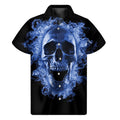 Blue Flaming Skull Print Men's Short Sleeve Shirt