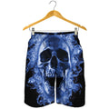 Blue Flaming Skull Print Men's Shorts