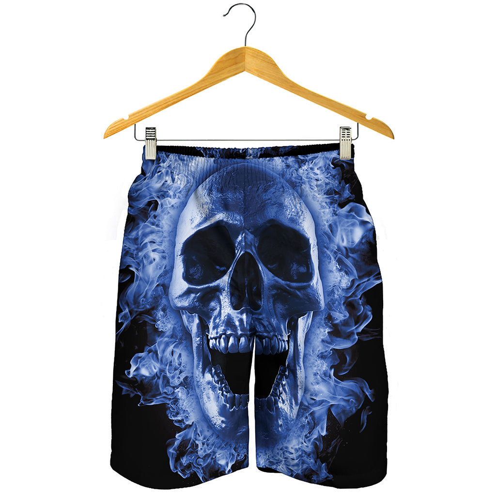 Blue Flaming Skull Print Men's Shorts