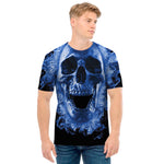 Blue Flaming Skull Print Men's T-Shirt