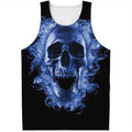 Blue Flaming Skull Print Men's Tank Top