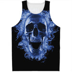 Blue Flaming Skull Print Men's Tank Top
