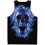 Blue Flaming Skull Print Men's Tank Top
