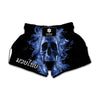 Blue Flaming Skull Print Muay Thai Boxing Shorts