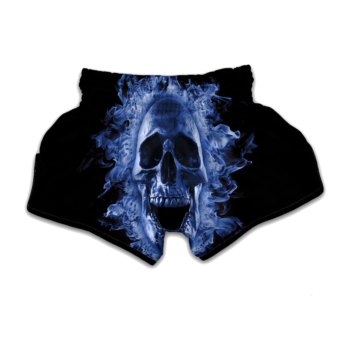 Blue Flaming Skull Print Muay Thai Boxing Shorts