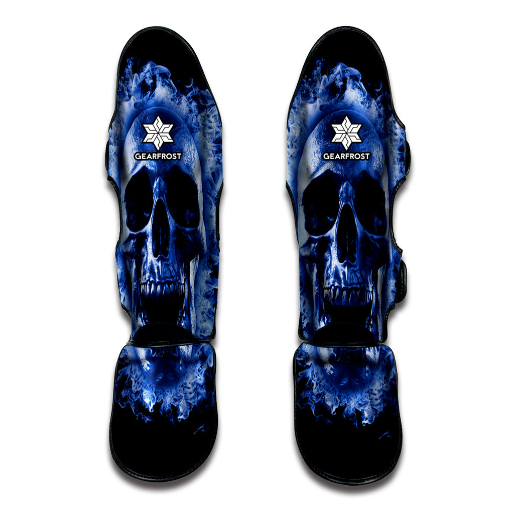 Blue Flaming Skull Print Muay Thai Shin Guard