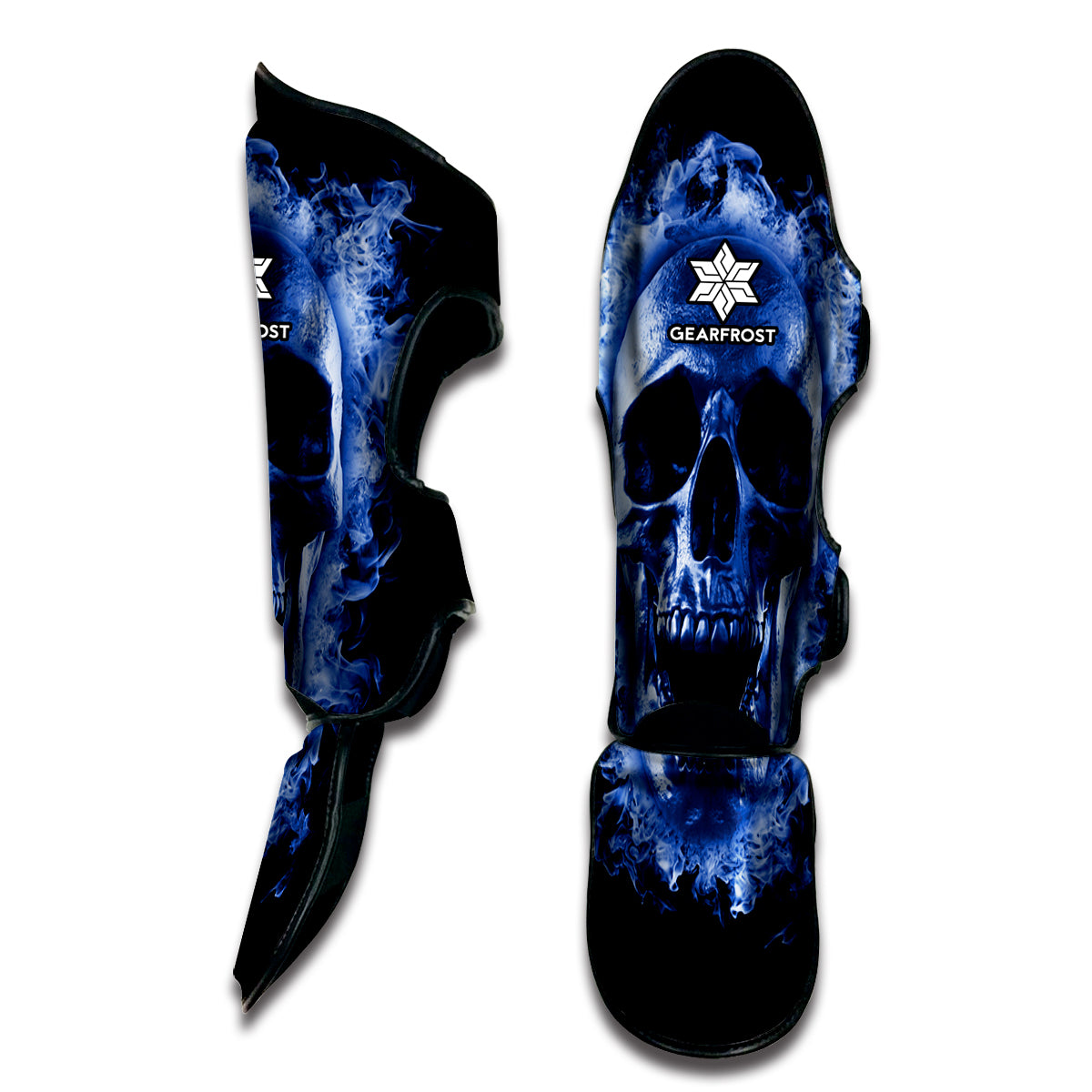 Blue Flaming Skull Print Muay Thai Shin Guard