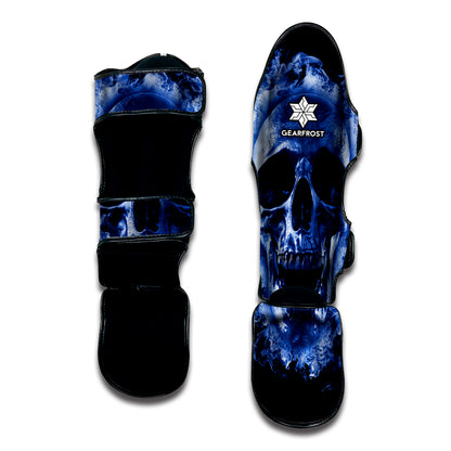Blue Flaming Skull Print Muay Thai Shin Guard