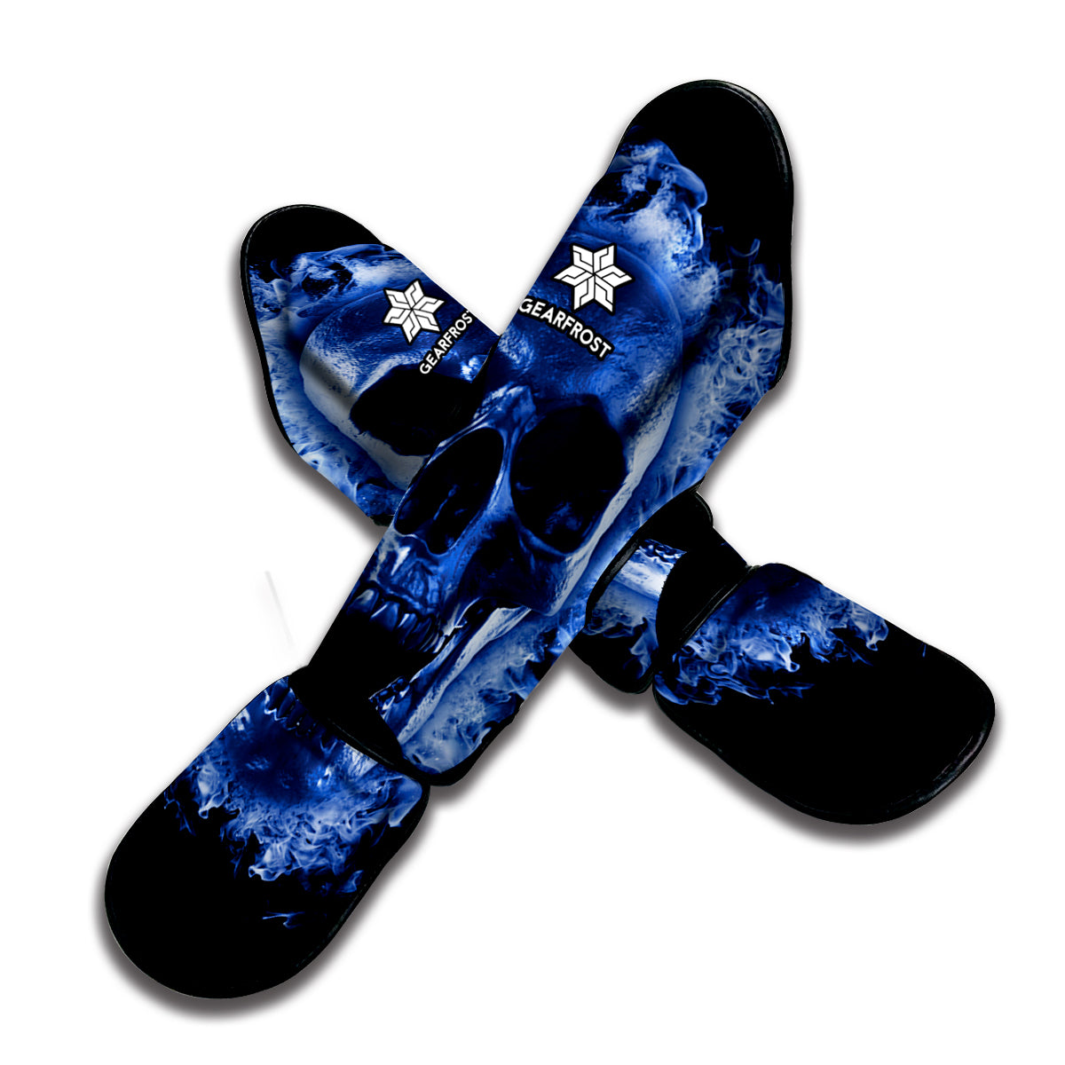 Blue Flaming Skull Print Muay Thai Shin Guard