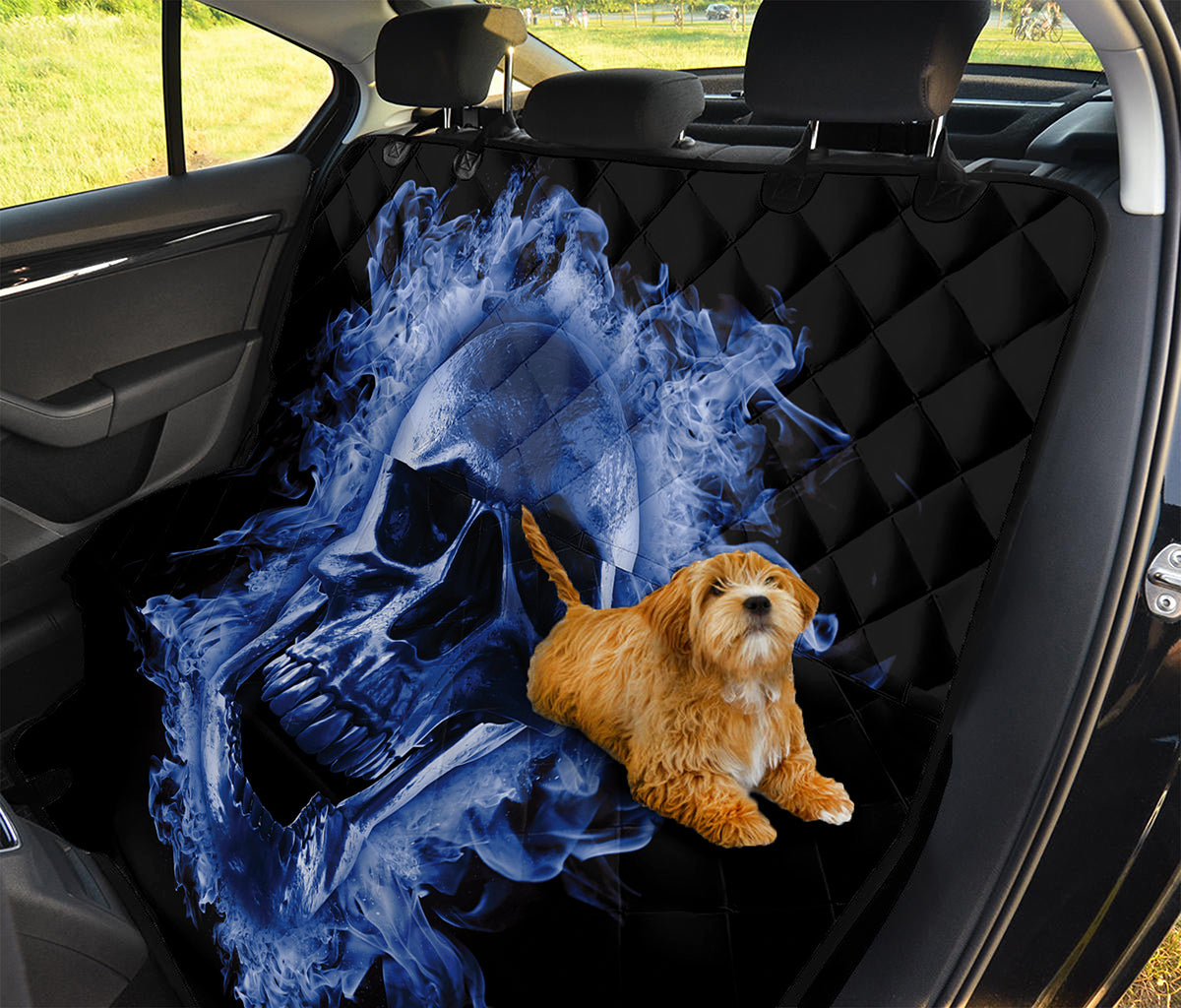 Blue Flaming Skull Print Pet Car Back Seat Cover